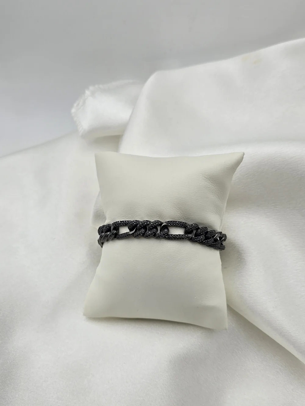 Black Rhodium Over Sterling Silver Pave Moissanite Luxury Figaro Link Bracelet